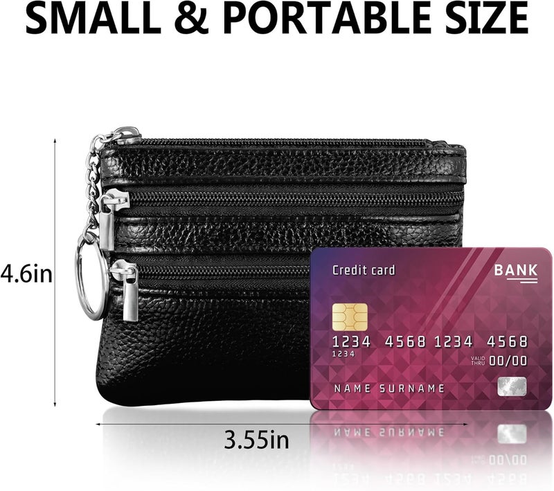 Chelmon 2 Pack Coin Purse Pouch Change Card Holder Small Wallet with Keychain for Women and Men (Black & Black) - Image 4